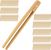 Relaxdays 128x keukentang bamboe - serveertang hout - toast tong - magnetisch - 8 stuks