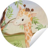 Tuincirkel Jungle - Giraf - Bladeren - 90x90 cm - Ronde Tuinposter - Buiten