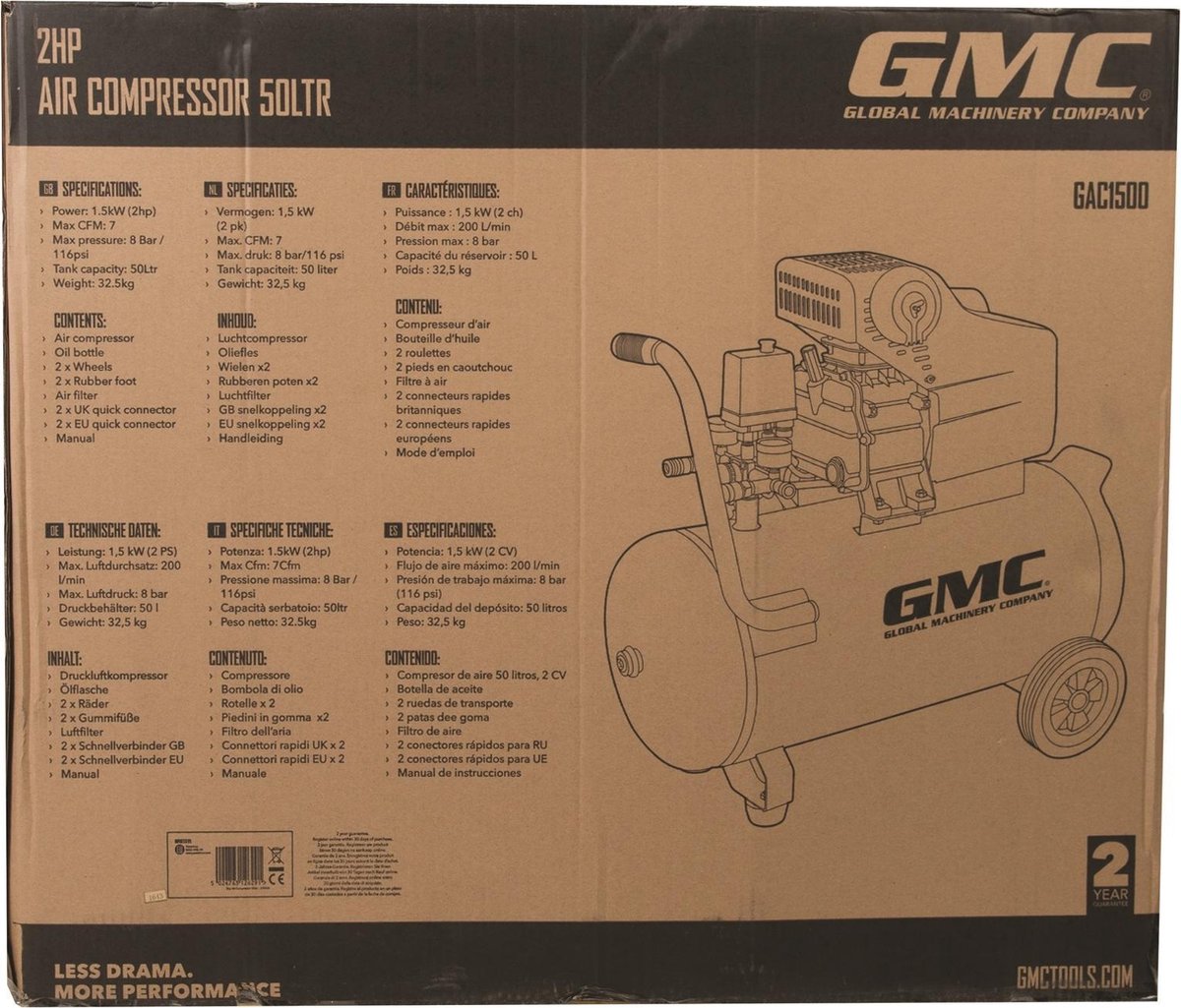GMC Luchtcompressor - 2 PK - 50 Liter - GAC1500 | bol.com