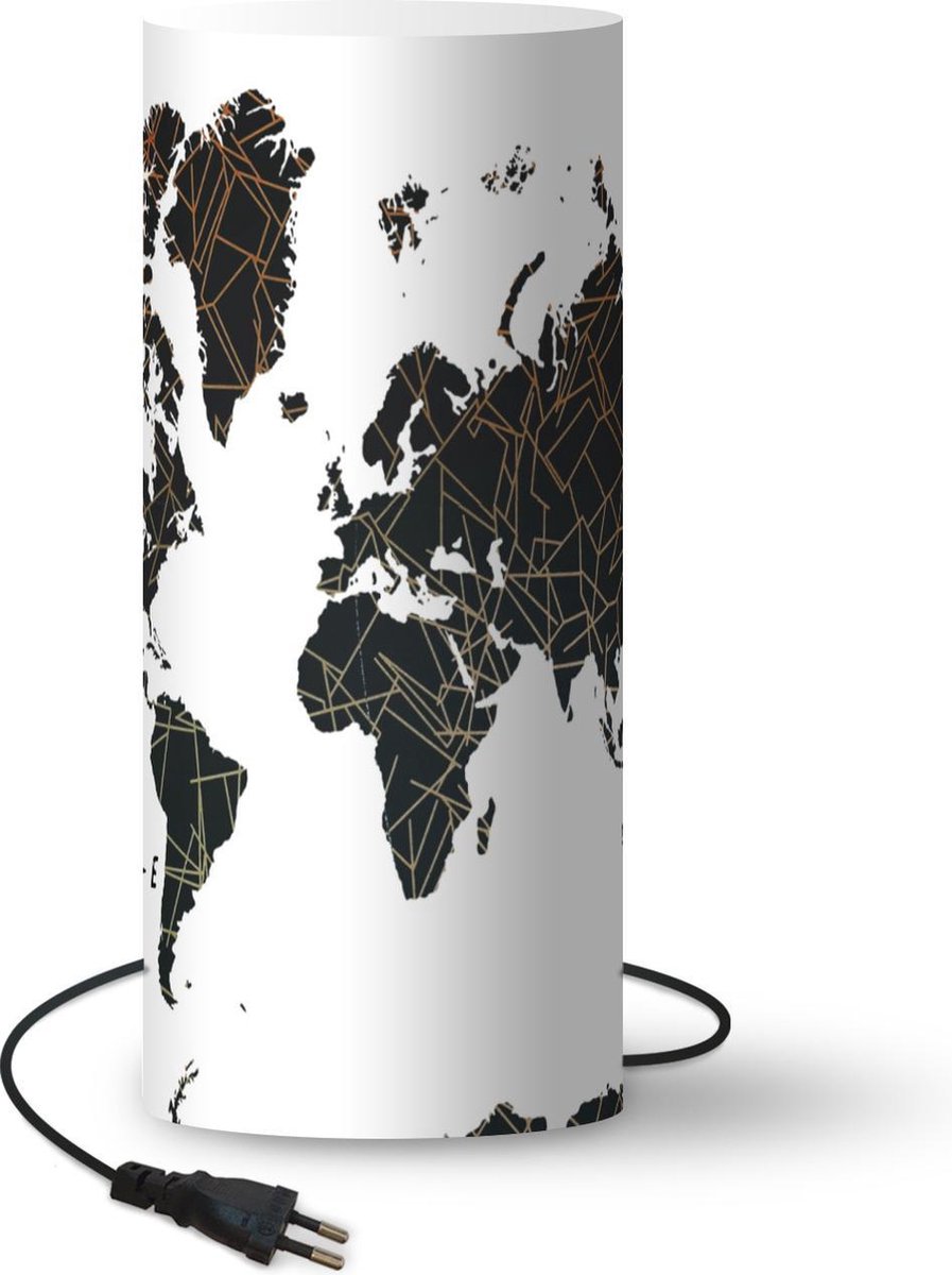 Lamp - Nachtlampje - Tafellamp slaapkamer - Wereldkaart - Abstract - Lijnen - 33 cm hoog - Ø14.3 cm - Inclusief LED lamp