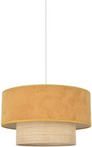 Boheme hanglamp - Raffia en fluweel - H 38 cm - Mosterd