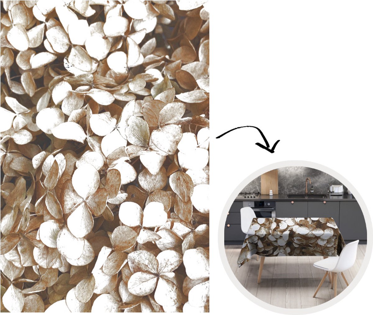 Tafelkleed - Tafellaken - 130x200 cm - Bloemen - Hortensia - Bruin - Binnen en Buiten