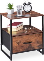 relaxdays table de chevet industrielle - avec tiroir - table d'appoint en métal - table aspect bois