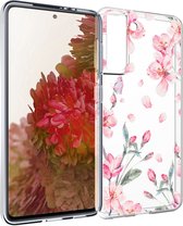 iMoshion Hoesje Geschikt voor Samsung Galaxy S21 Hoesje Siliconen - iMoshion Design hoesje - Roze / Transparant / Blossom Watercolor