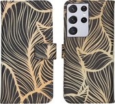 iMoshion Hoesje Geschikt voor Samsung Galaxy S21 Ultra Hoesje Met Pasjeshouder - iMoshion Design Softcase Bookcase - Meerkleurig / Golden Leaves