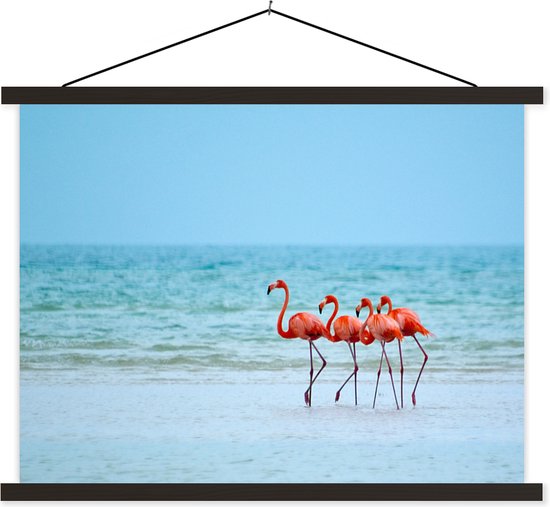 Affiche textielposter Quatre flamants roses sont sur la plage 40x30 cm - petite