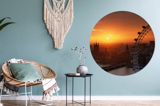 WallCircle - Cercle mural - Cercle mural intérieur - Londres - Coucher de soleil - London Eye - Grande roue - 150x150 cm - Décoration murale - Peintures ronds