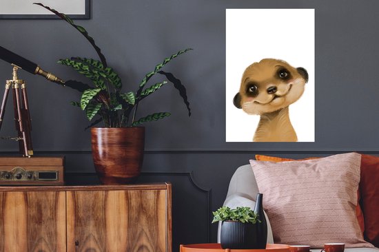 Stickers muraux - Sticker Feuille - Suricate - Portrait - Wit - 40x60 cm - Feuille Adhésive - Stickers muraux Chambre d'Enfant - Papier Peint Auto Adhésif