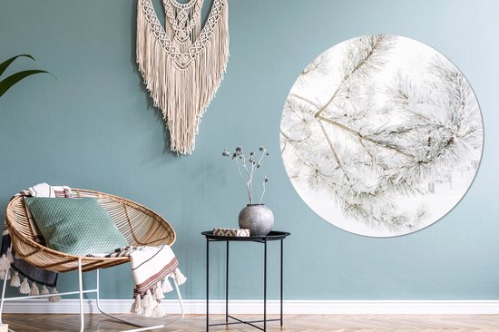 WallCircle - Stickers muraux - Cercle Papier Peint - Hiver - Branches - Neige - 120x120 cm - Cercle Mural - Auto Adhésif - Sticker Papier Peint Rond XXL