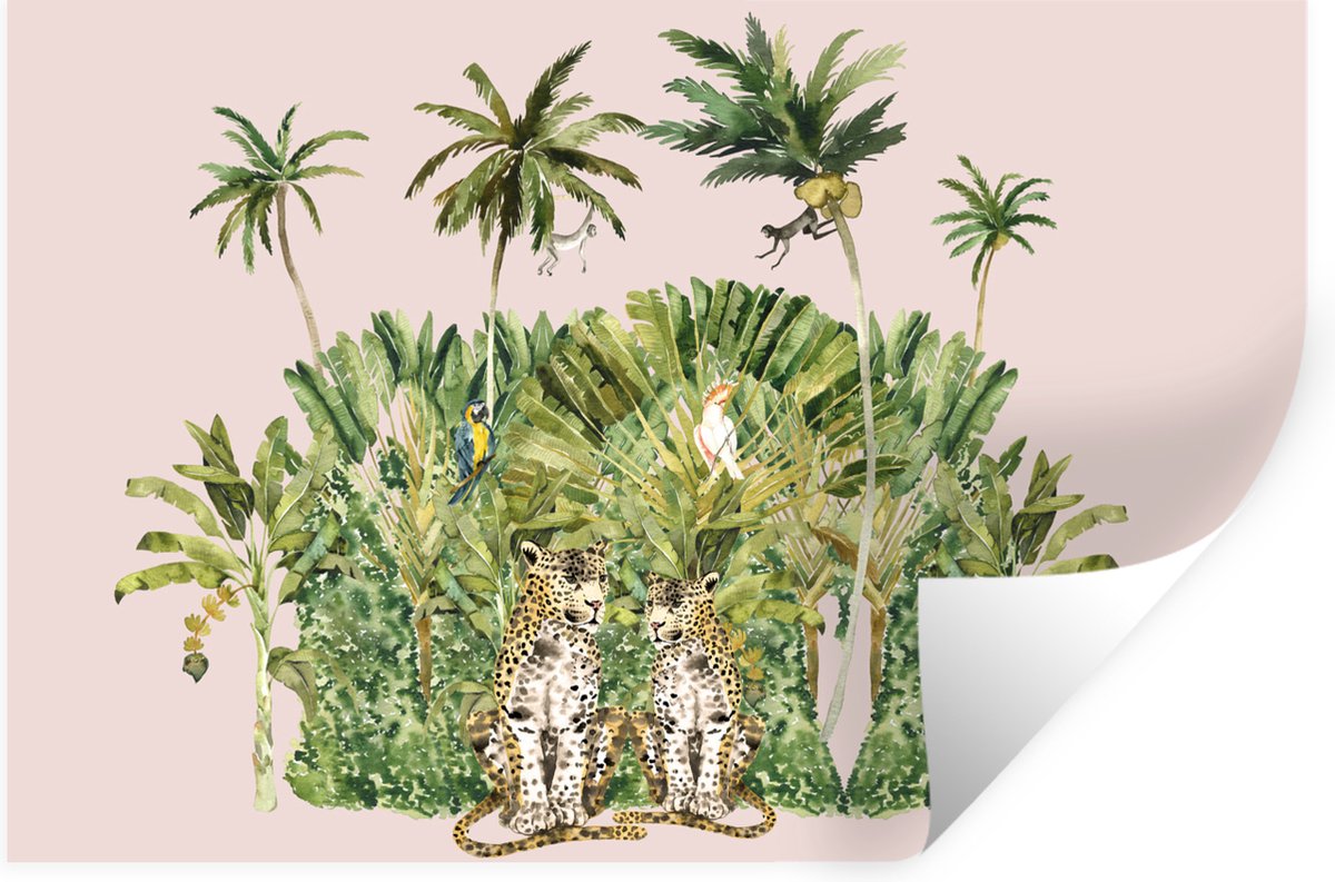 Muurstickers - Sticker Folie - Jungle - Dieren - Bomen - 30x20 cm - Plakfolie - Muurstickers Kinderkamer - Zelfklevend Behang - Zelfklevend behangpapier - Stickerfolie
