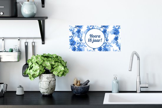 Muurstickers - Sticker Folie - Jubileum - 18 jaar - Blauw - 40x20 cm - Plakfolie - Muurstickers Kinderkamer - Zelfklevend Behang - Zelfklevend behangpapier - Stickerfolie