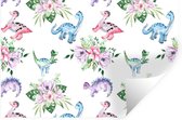 Muurstickers - Sticker Folie - Dinosaurus - Kinderkamer - Bloemen - Meisjes - Kinderen - Roze - Kindje - 60x40 cm - Plakfolie - Muurstickers Kinderkamer - Zelfklevend Behang - Zelfklevend behangpapier - Stickerfolie