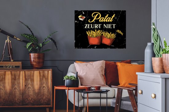 Stickers Stickers muraux - Frites - Vintage - Citation - 80x60 cm - Feuille adhésive - Cadeau pour femme - Cadeau pour homme