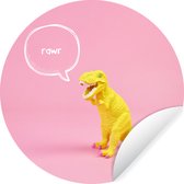 Dinosaure jaune sur fond rose tendre Sticker mural cercle mural 80x80 cm / cercle papier peint / cercle mural / cercle vivant - auto-adhésif et découpe ronde