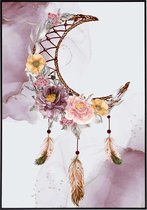 Poster met dromenvanger met paarse bloemen - 20x30 cm