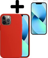 iPhone 13 Pro Max Hoesje Siliconen Case Hoes Met Screenprotector - iPhone 13 Pro Max Hoesje Cover Hoes Siliconen Met Screenprotector - Rood