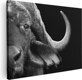 Artaza Canvas Schilderij Buffel - Buffelkop - Zwart Wit - 80x60 - Foto Op Canvas - Canvas Print