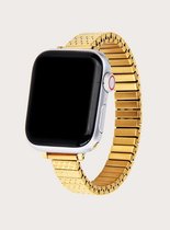 Luxe Metalen Elastisch bandje geschikt voor Apple Watch - Goud - 42/44/45 mm - Apple Watch Series 1/2/3/4/5/6/7/SE/8 Horloge Bandje - Met Elastische Schakels -  Schakel Band RVS -