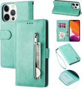 Luxe Telefoonhoesje voor Apple iPhone 13 Pro Max | Hoogwaardig Leren Bookcase | Lederen Wallet Case | Pasjeshouder | Licht Blauw