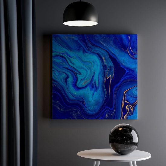 Artaza - Peinture sur toile - Art abstrait - Blauw avec Peinture dorée - 30x30 - Klein - Photo sur toile - Impression sur toile