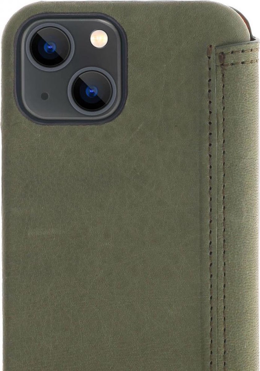 Minim Apple iPhone 13 Mini Hoesje Echt Leer Book Case Groen