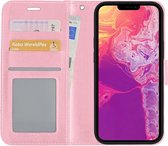 iPhone 13 Pro Max Hoesje Bookcase Kunstleer - iPhone 13 Pro Max Hoes Flip Case Book Cover - Licht Roze