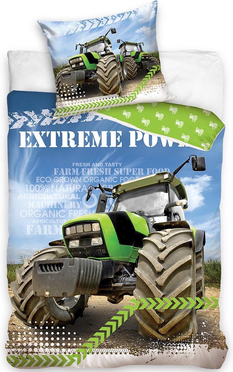 DREAMEE Dekbedovertrek Tractor - Eenpersoons - 140x200 cm - Green