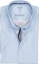 OLYMP Level 5 24/Seven body fit overhemd - korte mouw - lichtblauw tricot mini dessin (contrast) - Strijkvriendelijk - Boordmaat: 39
