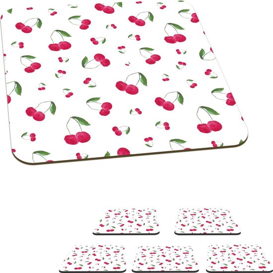 Sous-verres pour verres - Cerise - Peinture aquarelle - Fruits - 10x10 cm - Sous-verres en verre - 6 pièces