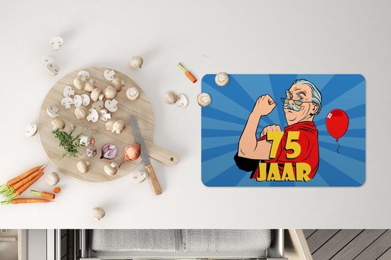 Set de table - Homme - Anniversaire 75 ans - Blauw - 45x30 cm - 6 pièces