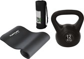 Tunturi - Fitness Set - Fitnessmat 180 x 60 x 1,5 cm - Kettlebell 12 kg