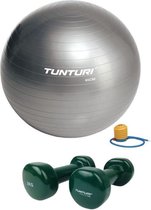 Tunturi - Fitness Set - Vinyl Dumbbell 2 x 2 kg  - Gymball Zilver 65 cm