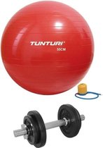 Tunturi - Fitness Set - Halterset 10 kg incl 1 Dumbellstang - Gymball Rood 55 cm