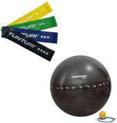 Tunturi - Fitness Set - Weerstandsbanden 4 stuks - Gymball Zwart met Anti Burst 55 cm