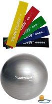 Tunturi - Fitness Set - Weerstandsbanden 5 stuks - Gymball Zilver 90 cm