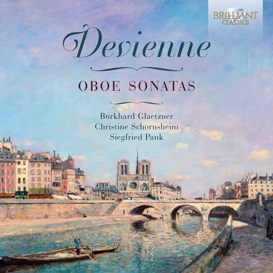 CD hoes met de titel 'Devienne Oboe Sonatas' en een schilderij van Parijs met de Notre Dame.