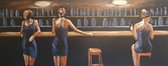 Schilderij - Metaalschilderij - In het Café, voor de bar,  60x150cm, 3D art