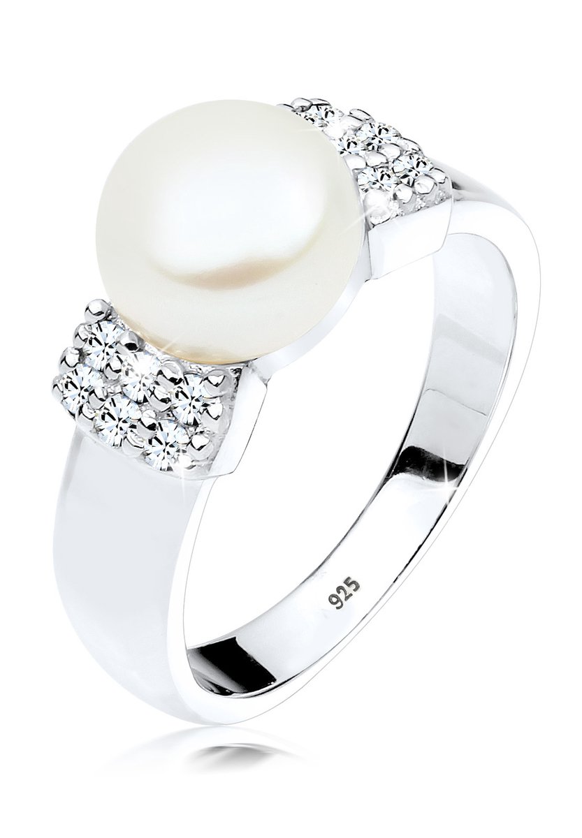 Elli PREMIUM Ring dames met kristallen en zoetwater gekweekte parel in 925 sterling zilver