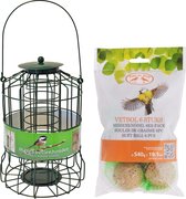 Vogel voedersilo voor kleine vogels metaal groen 36 cm inclusief 6 vetbollen - Vogelvoer - Vogel voederstation - Vogelvoederhuisje
