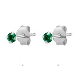 Twice As Nice Oorbellen in zilver, groen zirkonia, 3 mm