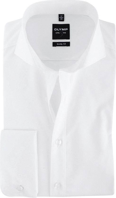 OLYMP Level 5 body fit overhemd - dubbele manchet - wit - Strijkvriendelijk - Boordmaat: 40