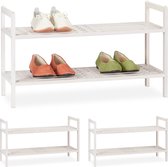 Relaxdays 3x schoenenrek stapelbaar - hout - schoenenkast - schoenen organizer - smal