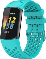Bandje Voor Fitbit Charge 5 - Sport Point Band - Groenblauw - One Size - Horlogebandje, Armband