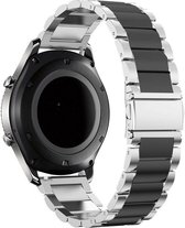 Strap-it Stalen schakel bandje 22mm - RVS bandje geschikt voor Samsung Galaxy Watch 46mm / Galaxy Watch 3 45mm / Gear S3 Classic & Frontier - Amazfit GTR 47mm / GTR 2 / GTR 3 - Pro - OnePlus Watch - zilver/zwart