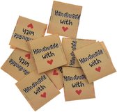 Geweven kleding labels - Handmade with Love - Handgemaakt label set 10 stuks - Bruin - 2CM