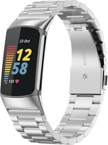 Bandje Voor Fitbit Charge 5 - Kralen Stalen Schakel Band - Zilver - One Size - Horlogebandje, Armband