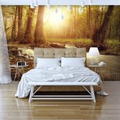 Zelfklevend fotobehang -  Zonlicht over een Waterval in een bos  , Premium Print