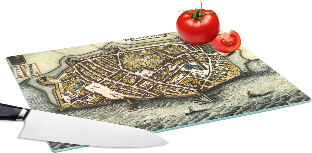 Glazen Snijplank - 39x28 - Plattegrond - Harderwijk - Antiek - Snijplanken Glas