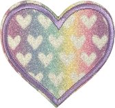 Hartje Strijk Embleem Patch Gekleurd Glitter 6.6 cm / 6.3 cm / Roze Lila Geel