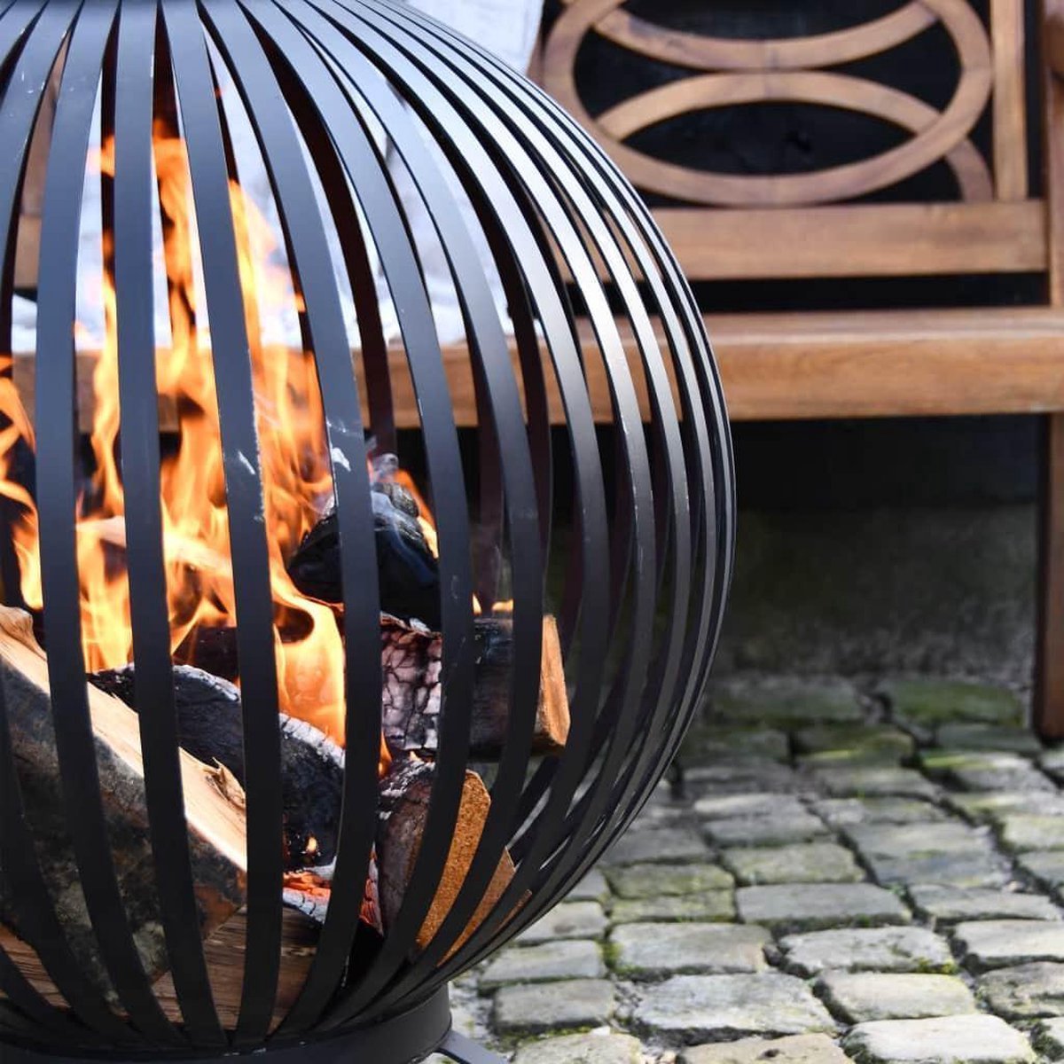 Esschert Design Boule de feu Rayures - Noir